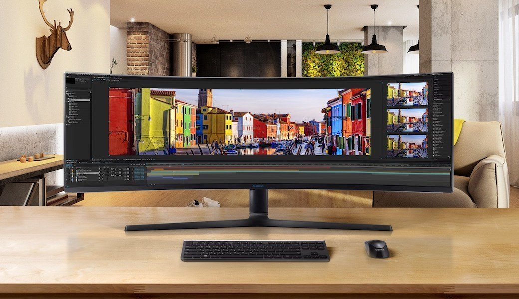 Large curved monitor on a desk