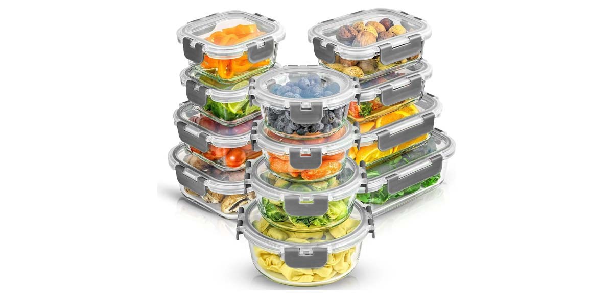 JoyJolt JoyFul 24pc Borosilicate Glass Storage Containers with Lids  JoyJolt JoyFul 24pc Borosilicate Glass Storage Containers with Lids