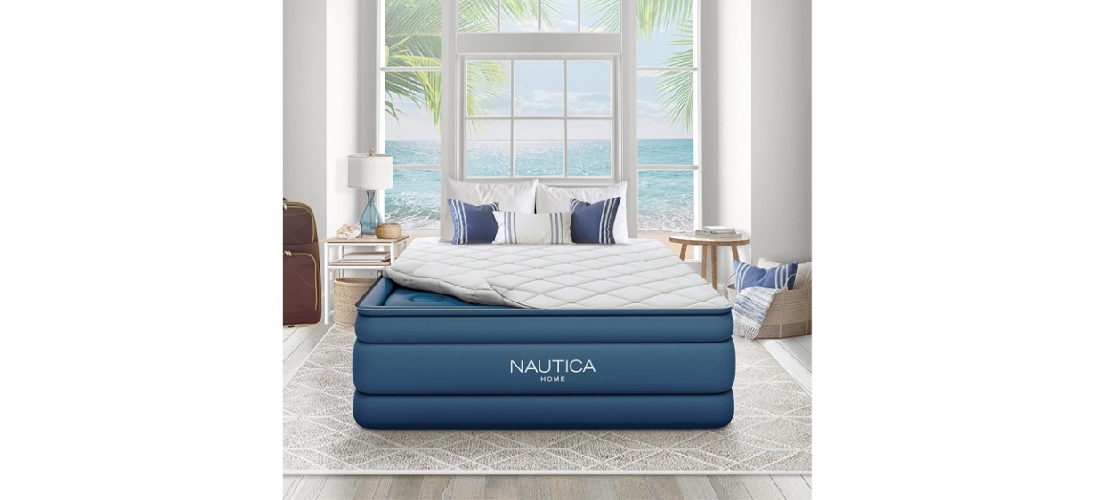 Nautica Home Cloud Supreme Air Mattress in bedroom in front of window