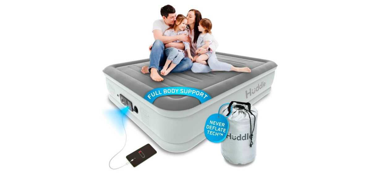 Family on Huddle Luxury Air Bed on white background