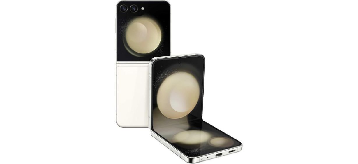 Samsung Galaxy Z Flip 5 smartphone on white background