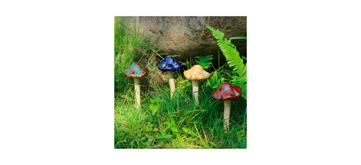 Danmu Garden Decor Four-Piece Ceramic Mushroom Ornaments Danmu Garden Decor Four-Piece Ceramic Mushroom Ornaments