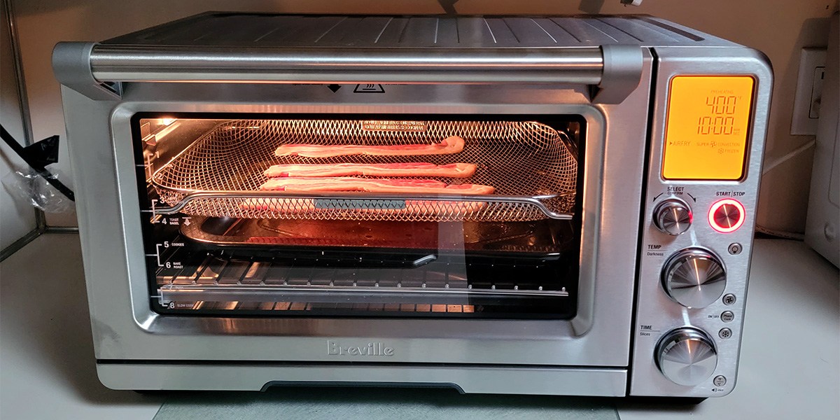 Breville Air Fryer with bacon cooking inside