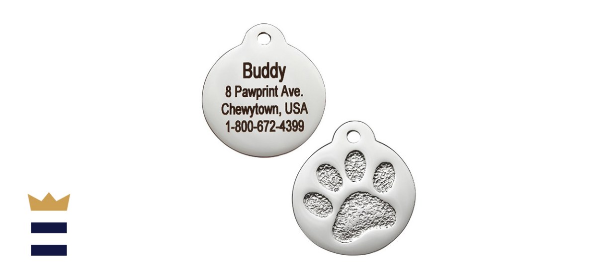 Frisco Stainless Steel Paw Print Round Pet ID Tag