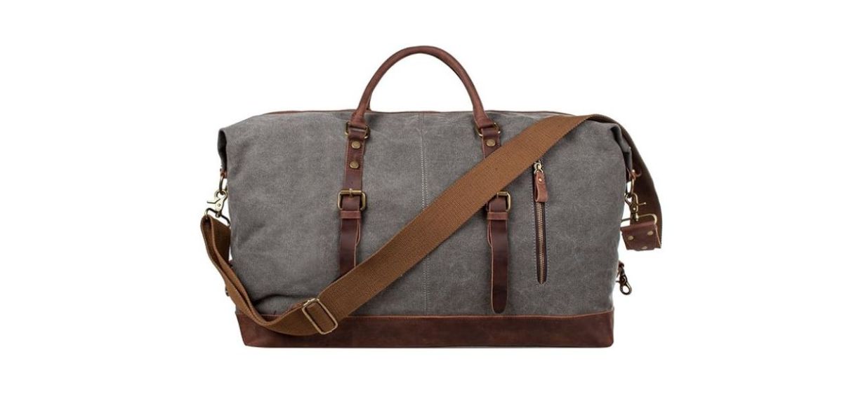 S-Zone Canvas Leather Overnight Weekender Bag for Men on white background
