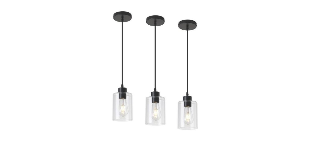KLSS Modern Farmhouse Clear Glass Cylinder Pendant Light Fixture