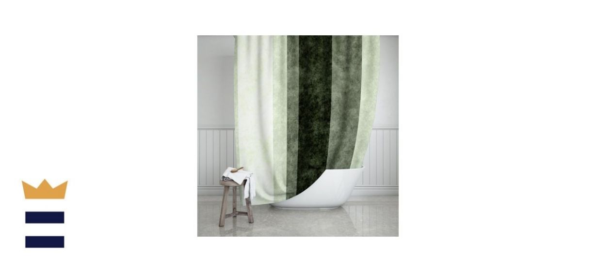 SherryDecorBoutique Sage Stripes Shower Curtain 71x74, Dark Green Bathroom Decor