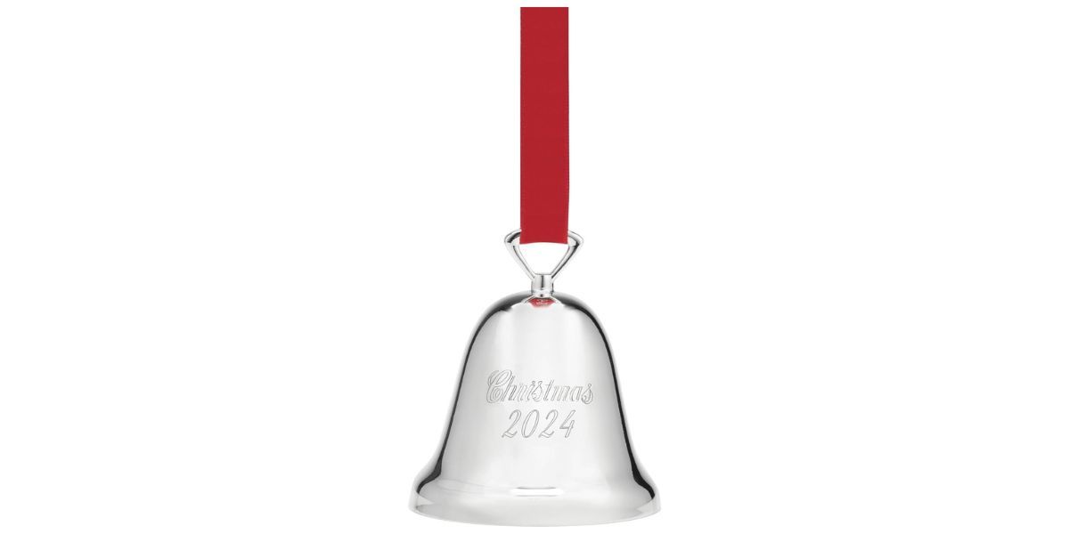 silver christmas bell with red ribbon silver christmas bell with red ribbon