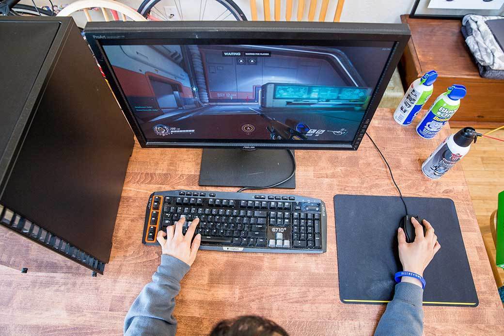 Top view of person at desk