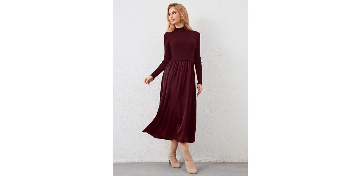 Lauweion Womens Turtleneck Maxi Sweater Dress