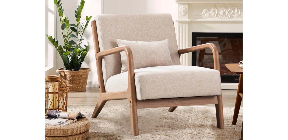 Hertford 26in Wide Mid Century Upholstered Solid Wood Accent Chair