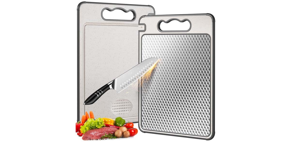 Lozovin Double Sided 304 Stainless Steel &amp; Wheat Straw Cutting Board