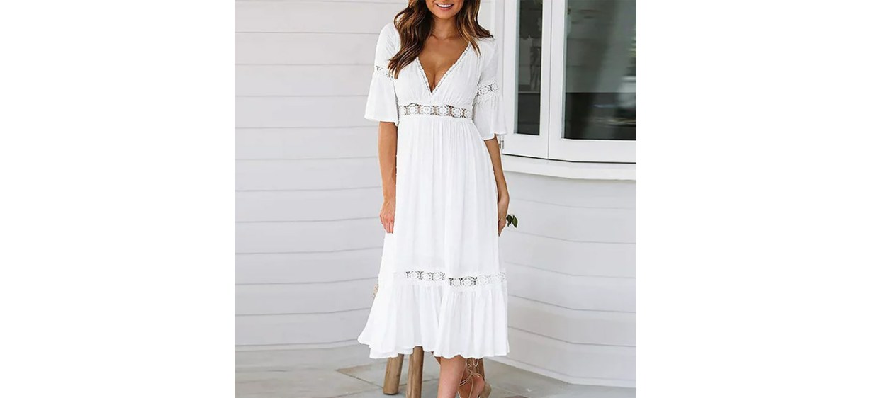 Aofany Bohemian Deep V-Neck Dress
