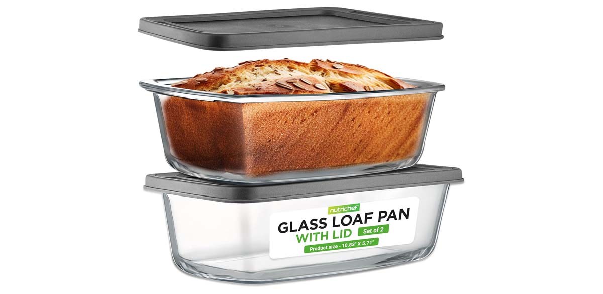 NutriChef 4 Piece Glass Loaf Pan Set with Lids