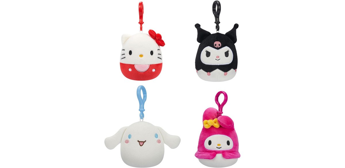  Squishmallows Original Sanrio 3.5-Inch Cinnamoroll, Hello Kitty, Kuromi, + My Melody 4-Pack