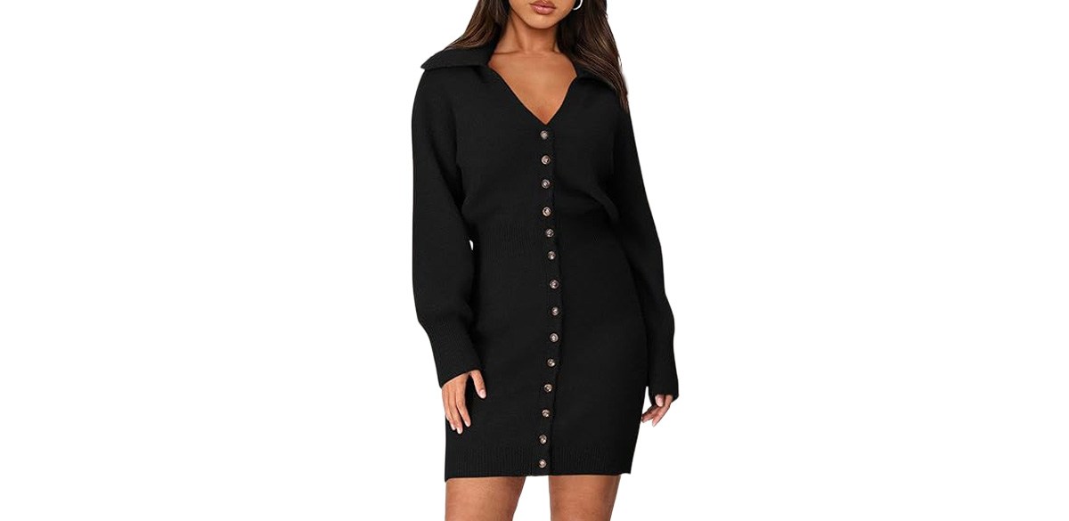 PRETTYGARDEN Long Sleeve Button Down Short Dress
