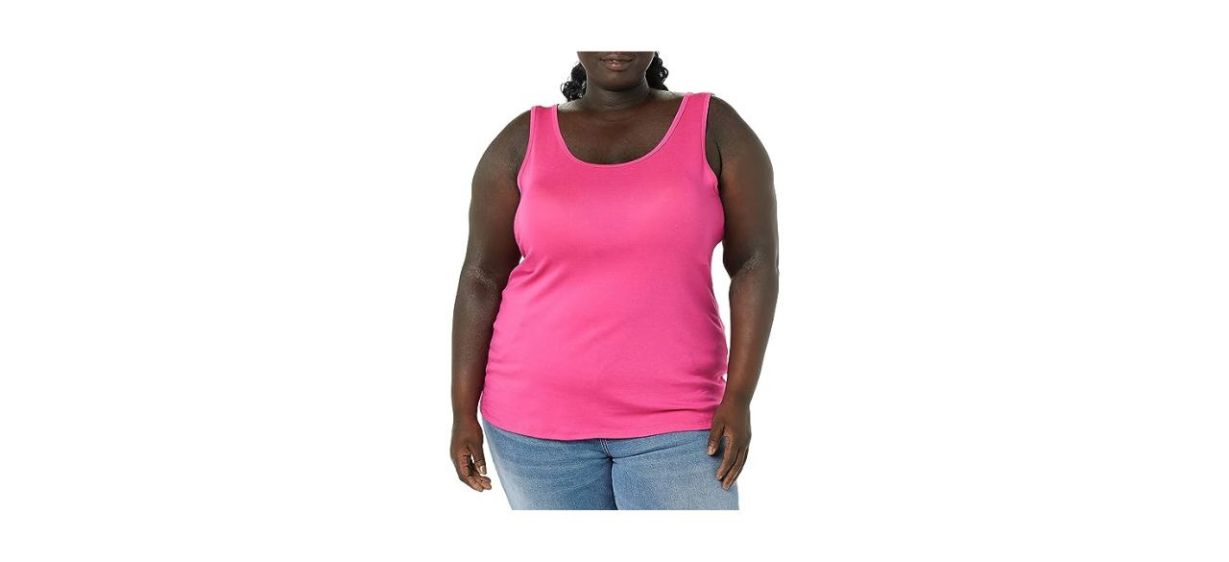 a pink tank top
