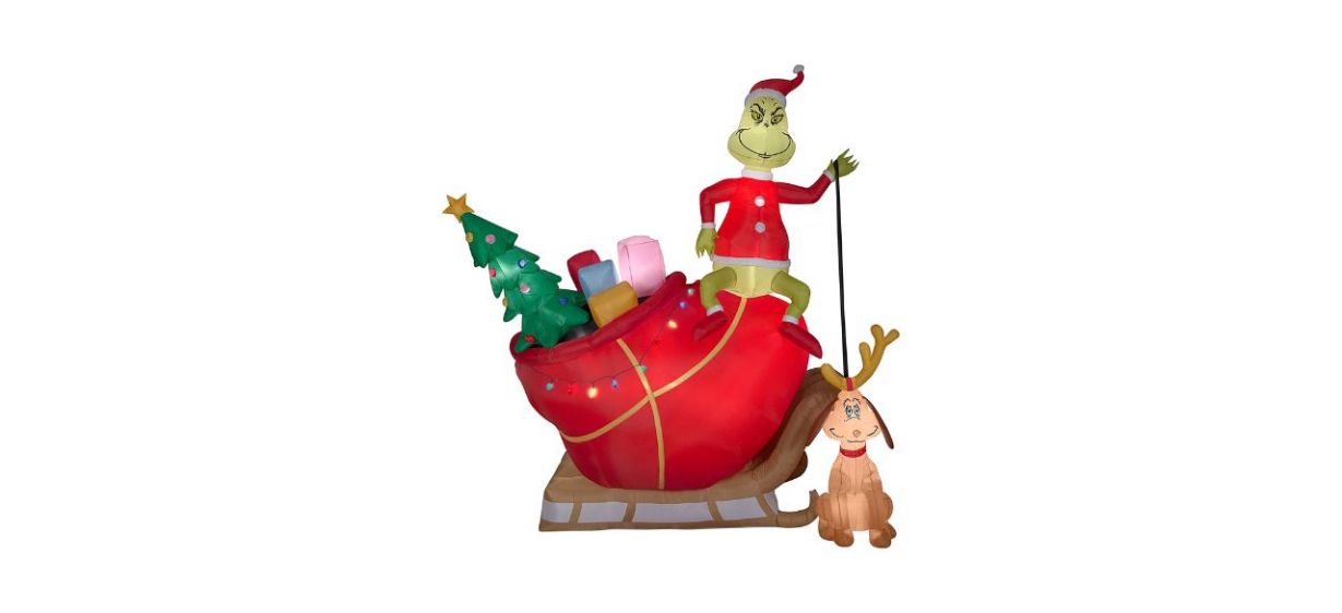 Best Airblown Grinch and Max in Sleigh Christmas Inflatable