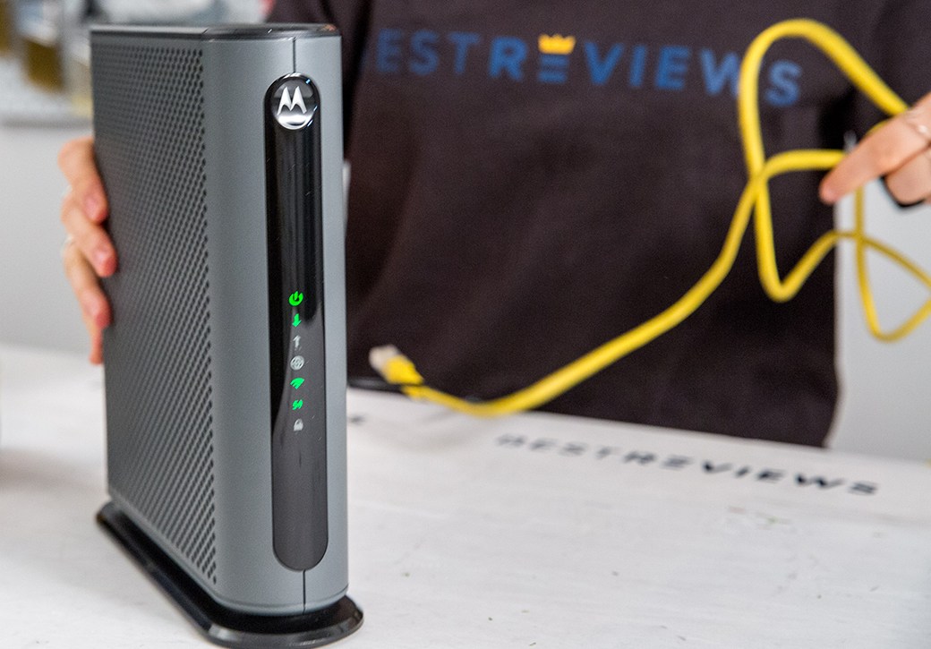 Cable modem-router on table
