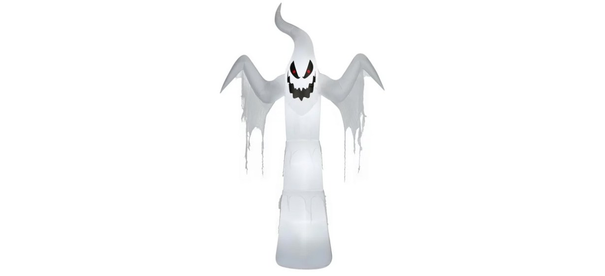 Halloween airblown inflatable towering ghost on white background