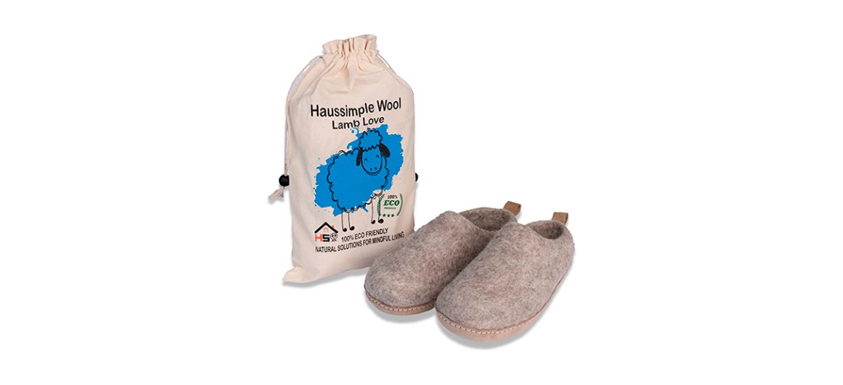 Best Hause Simple Leather Sole Women Sheep Wool Slippers