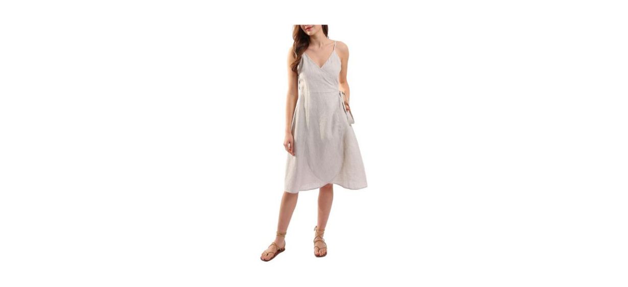 Amazhiyu Women's 100% Linen Summer Spaghetti Strap Midi Dress