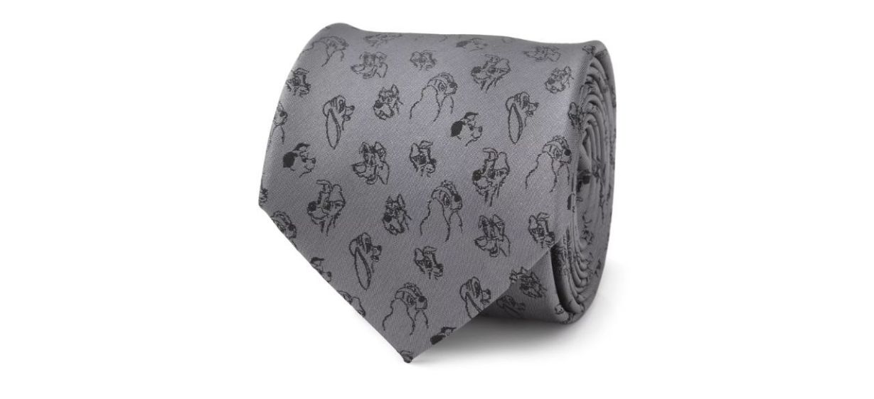Disney Men’s Dog Print Tie in gray, featuring images of Disney dog characters