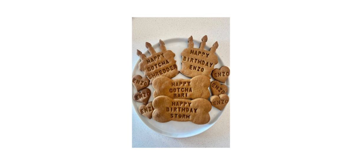 personalized dog treats that say &quot;happy birthday&quot; or &quot;happy gotcha day&quot; on them