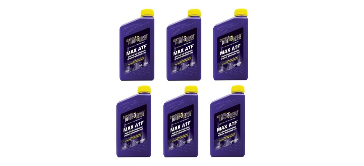 Purple bottles of Royal Purple Max ATF on white background