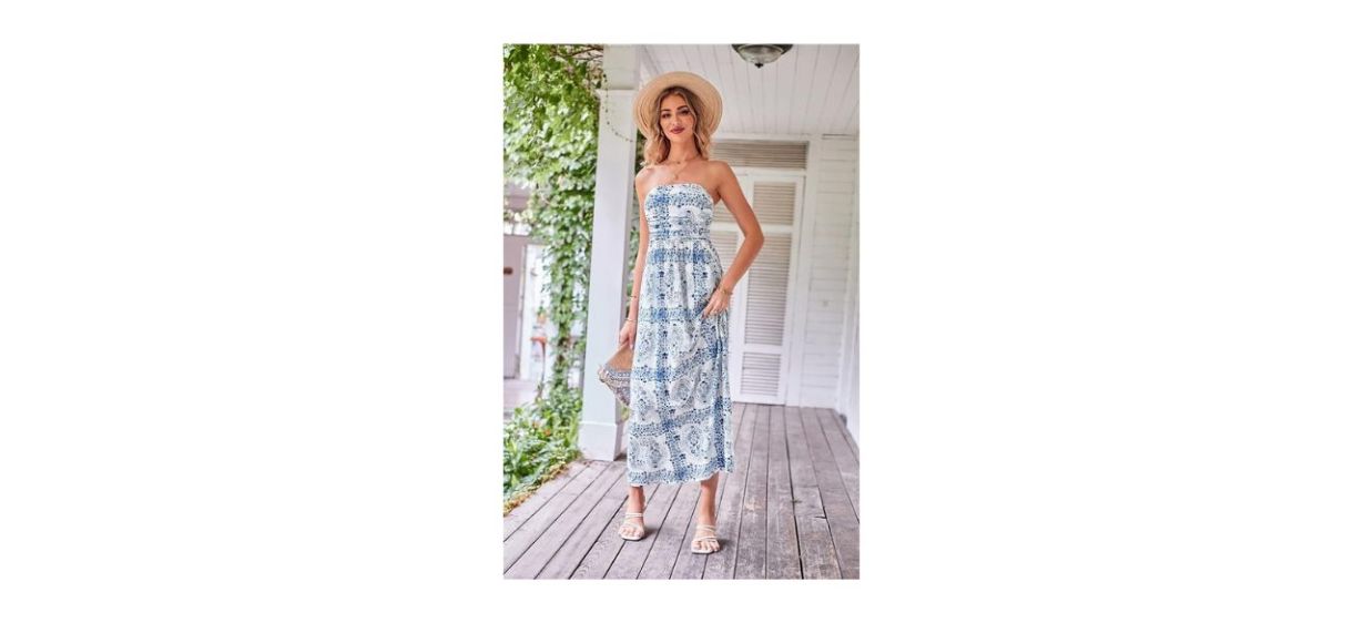Grace Karin Women's Strapless Ruched Maxi Dress