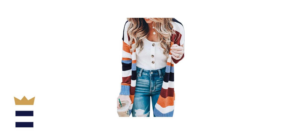 ECOWISH Women's Color Block Striped Draped Kimono Cardigan