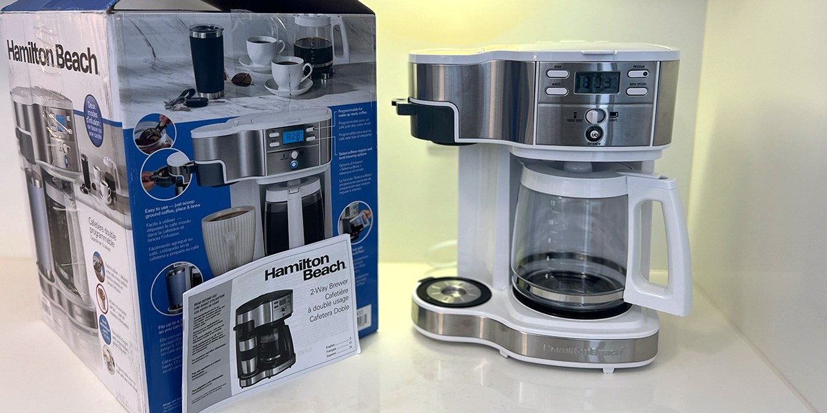 Hamilton Beach 2-Way Programmable Drip Coffee Maker &amp; Single Serve on countertop