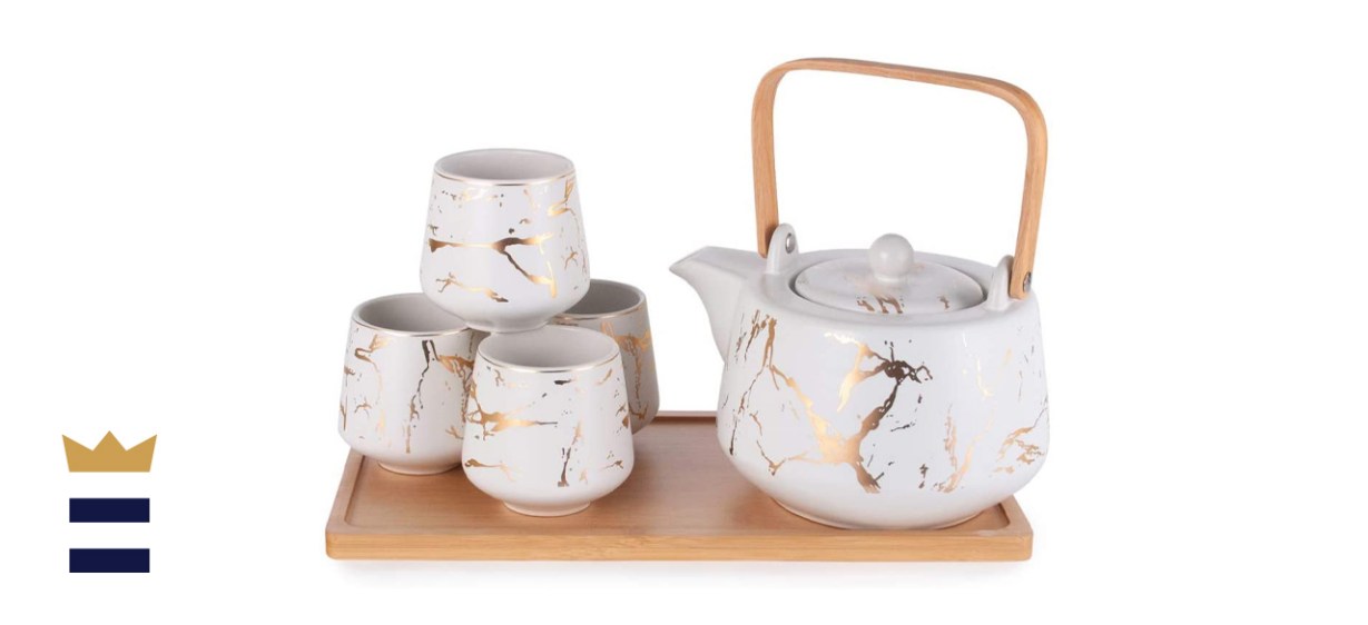 Hinomaru Collection Modern Style Marble Design Porcelain Tea Set