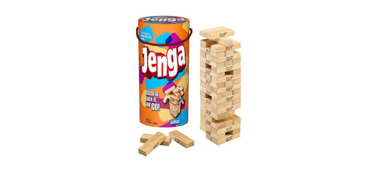 Jenga game on white background