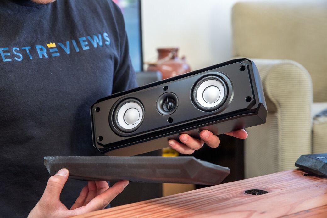 Set of speakers on table