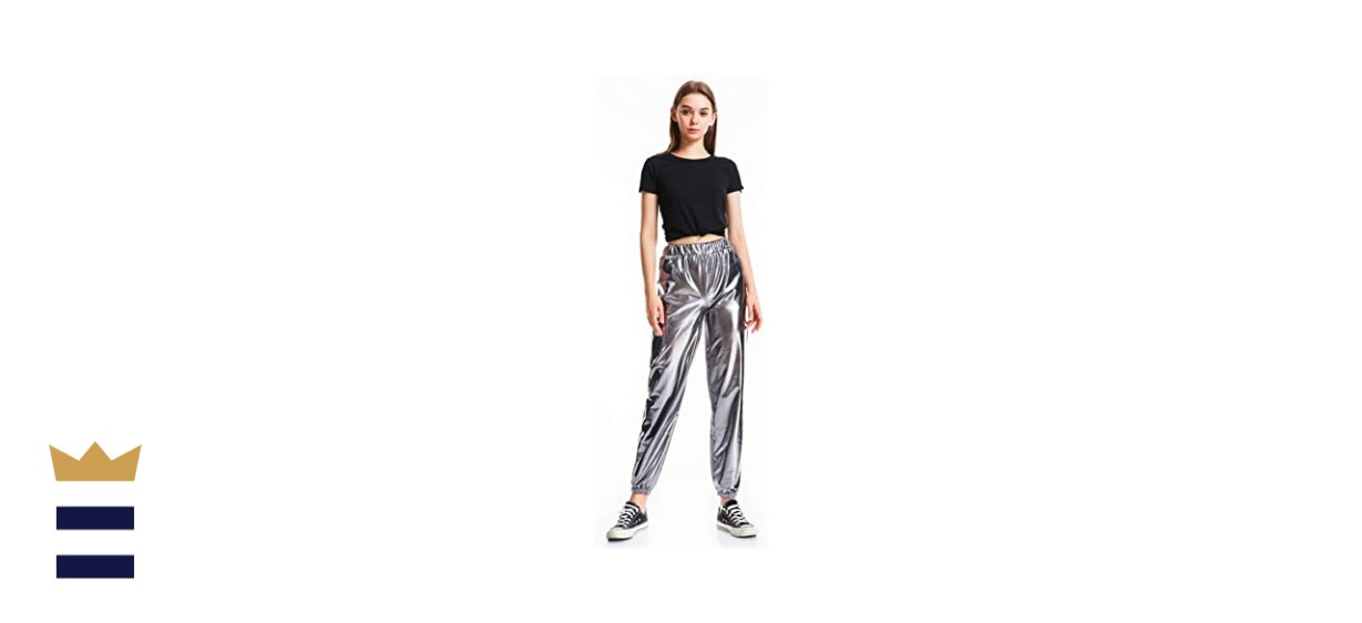 INDJXND Womens Metallic Shiny Jogger Pants 