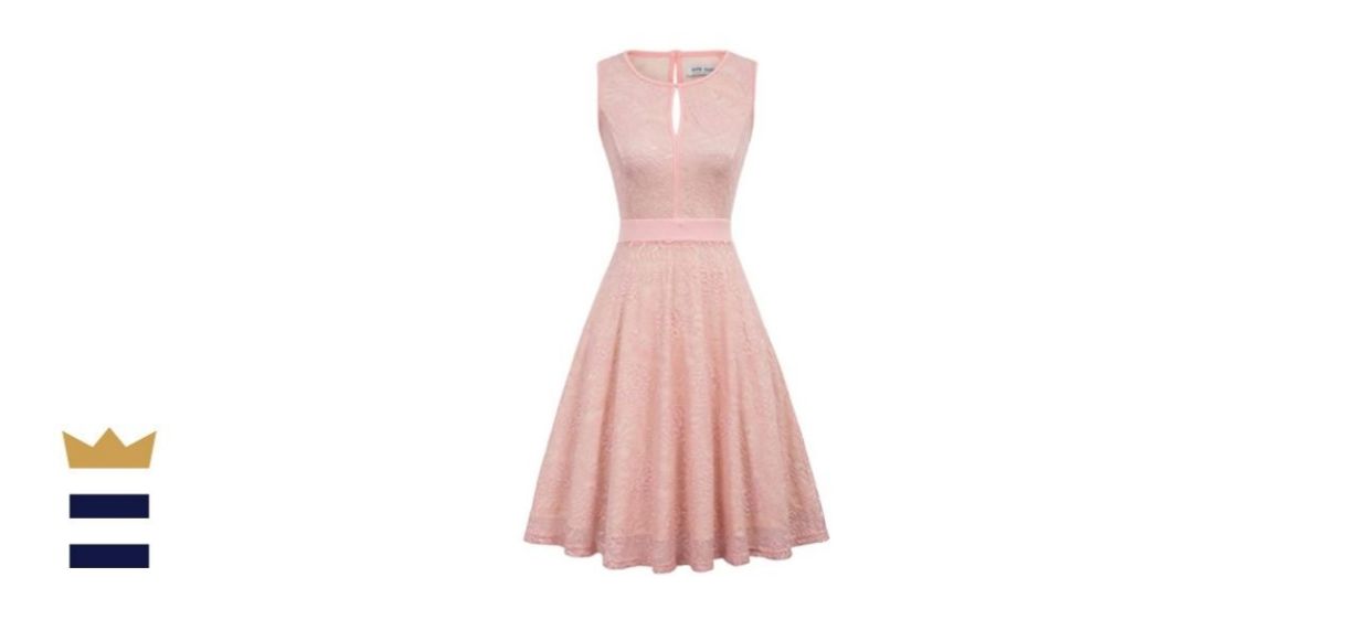 Kate Kasin Lace Halter Sleeveless A-Line Keyhole Wedding Party Formal Dress