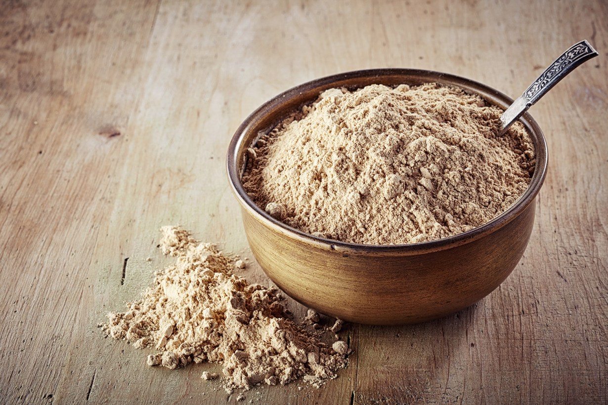 a bowl of powdered maca