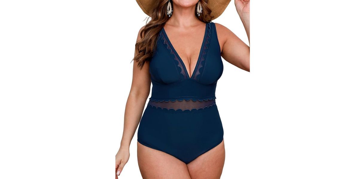 CUPSHE Women's V Neck Mesh Scalloped One-Piece