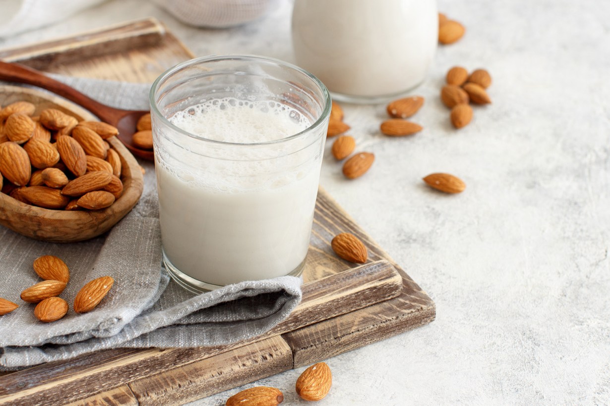 a glass of almond milk