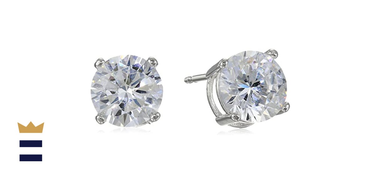 Amazon Essentials Plated Sterling Silver Cubic Zirconia Stud Earrings (Round &amp; Princess)