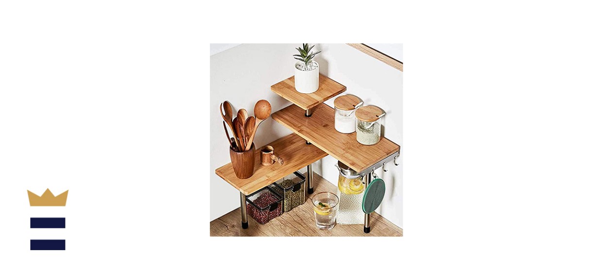 HYNAWIN 3 Tier Corner Shelf Bamboo &amp; Metal Storage