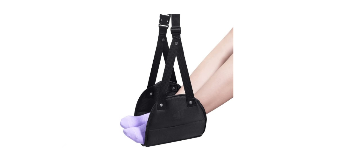  Foot Rest,Portable Travel Footrest Flight Carry-On Foot Rest Adjustable Height Foot Rest Travel Accessories Footrests Hammock,Black