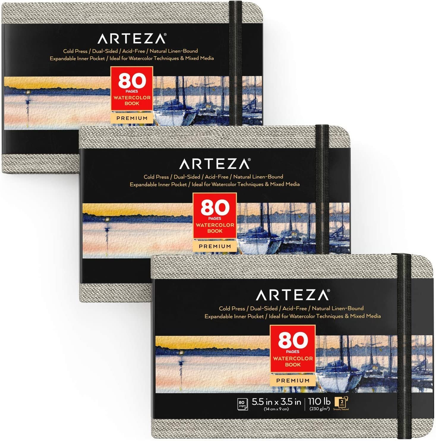 Arteza Cold Press Watercolor Paper Pocket Pads, Set of 3