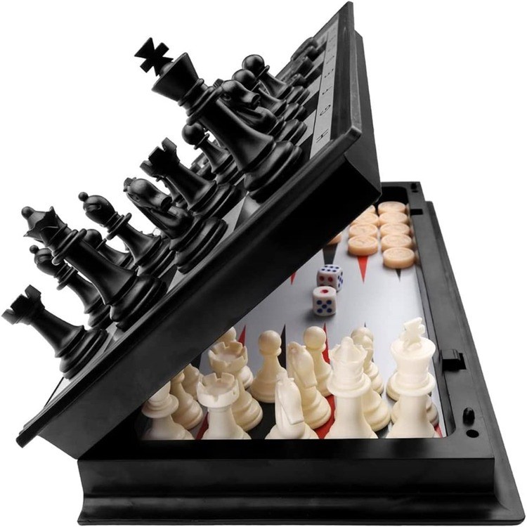 KAILE 3 in 1 Chess Checkers Backgammon Set