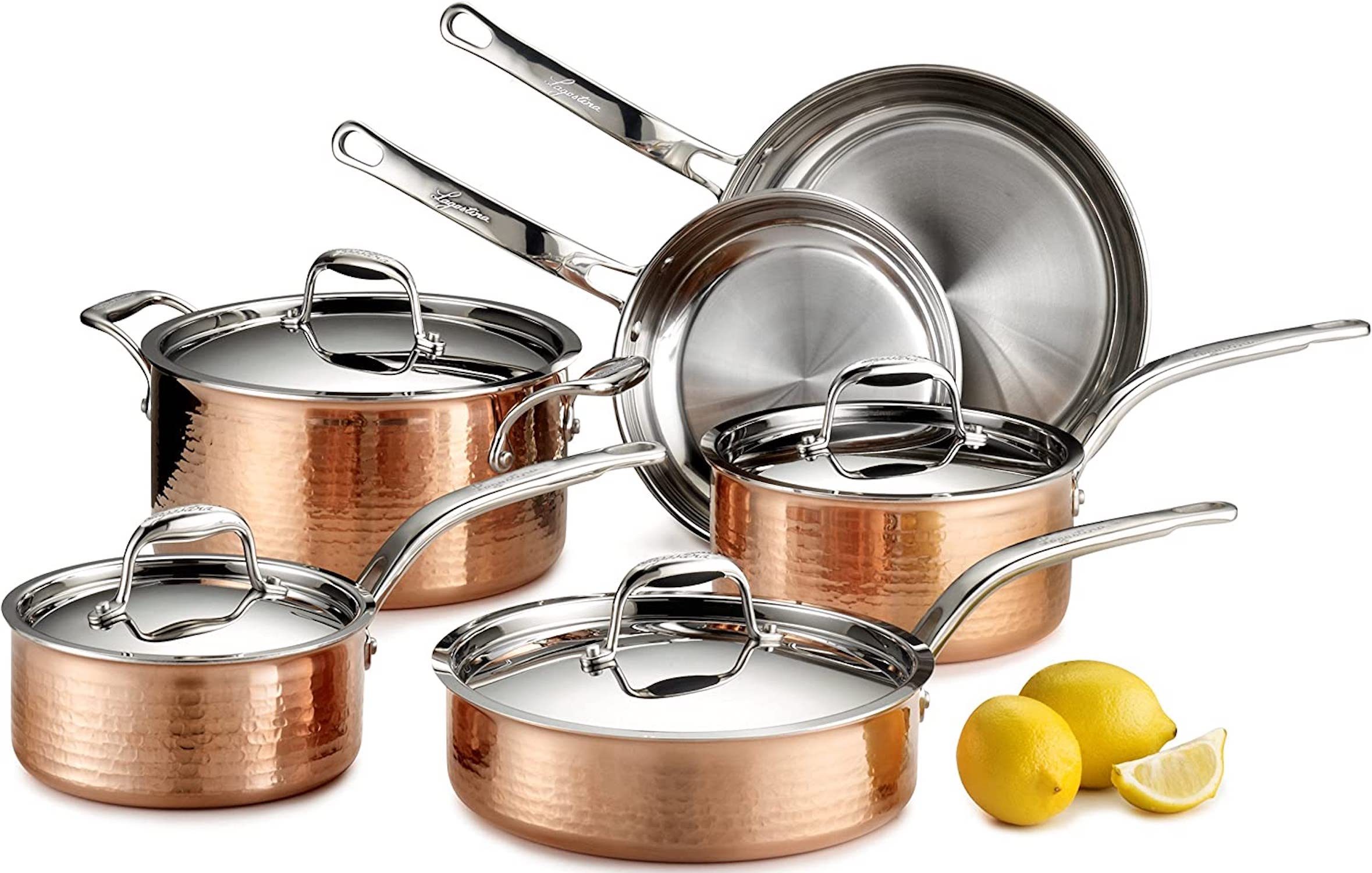 Lagostina Martellata Tri-Ply Hammered Copper Cookware, 10-Piece Set