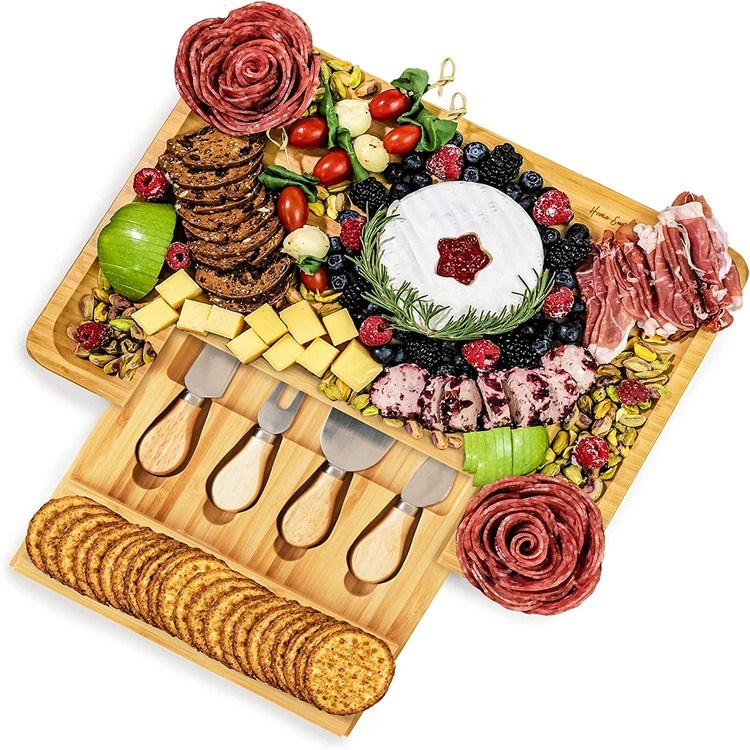Home Euphoria Bamboo Cheese Board and Knife Set