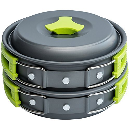 MalloMe Camping Cookware Mess Kit Backpacking Gear &amp; Hiking Outdoors Bug Out Bag Cooking Equipment Cookset