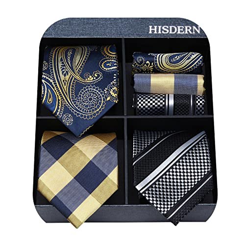 HISDERN Classic Men&#039;s Silk Necktie &amp; Pocket Square