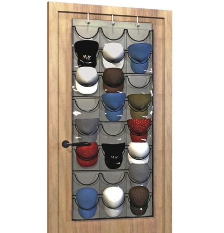 Unjumbly 24 Pocket Over-The-Door Cap Organizer with Clear Deep Pockets